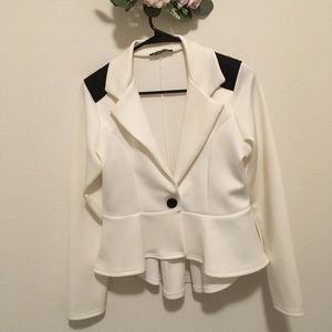 White Long Sleeved Peplum Blazer